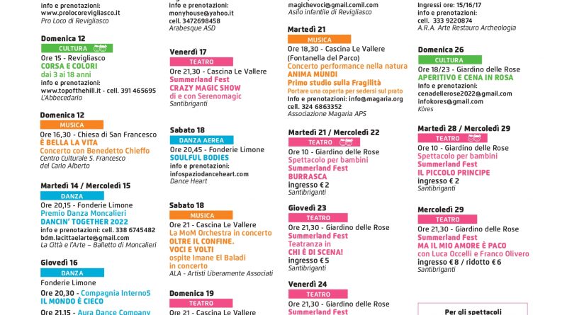 Moncalieri Summer Experience: 60 eventi di musica, cultura, teatro e spettacoli dal vivo in 8 diverse location